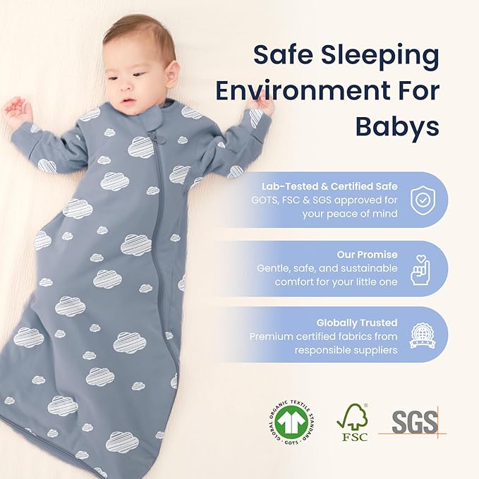 Unisex Sleeping Bag for Babies and Toddlers 1.0 Tog Sleep Sack 0-6 Months, Newborn Sleep Sack, Wearable Blanket Baby, One Piece Long Sleeves, Gifts for Baby