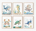 Wodkwq Nursery Wall Art Sea Animal Canvas Prints Baby Girl Boy Room Decor Watercolor Paintings Pictures Cute Ocean Theme Toddler Room Decoration Set of 6 for Kids Bedroom Bathroom 12x16in Unframed