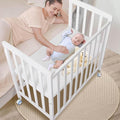 Baby Bassinets Bedside Sleeper - Portable Pine Wood Bedside Bassinet,6 Heights Small Mini Crib with Mattress,Space-Saving Design Baby Crib for Newborns,White