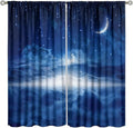 Star Night Sky Blackout Curtains, Moon Foggy Clouds Landscape Theme Print Window Drapes for Kids Girls Bedroom Living Room 72" W X 63" L
