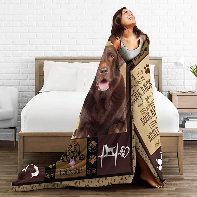 Labrador Retriever Blanket for Girls Boys Chocolate Lab Throw Blankets Soft Cozy Warm Fuzzy Fleece Bedding Flannel Dog Throws Stuffed Animal Gifts for Lovers Kids Men Women Bedroom Decor 50"x40"