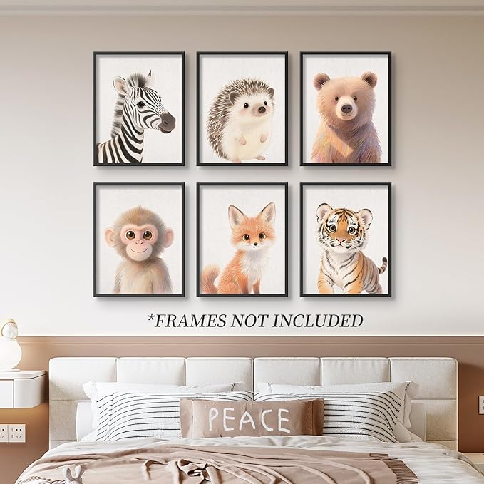 VOLIX Baby Room Wall Art, Jungle Animal Baby Animals Decor, Children Bedroom Decorate, 12x16 inch, UNFRAMED
