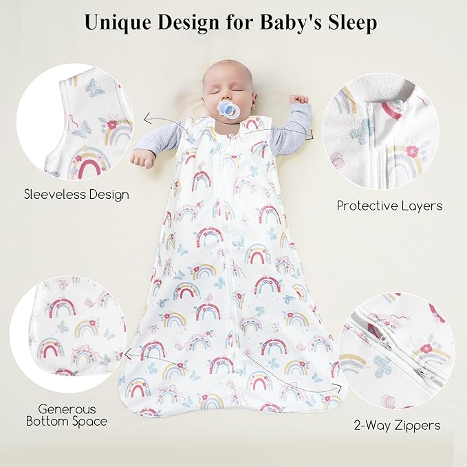 david's kids 3 Pack Warm Micro Fleece Baby Sleep Sack 12-18 Months, Soft Baby Wearable Blankets with 2-Way Zipper, Comfy Winter Sleeping Bags for Toddler Girls Neutral, Large Size, Rainbow