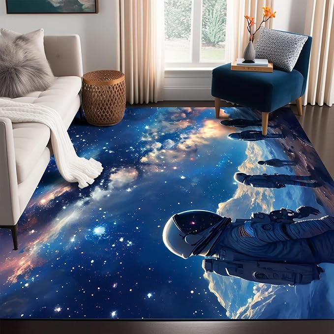 Galaxy Rug Planet Carpet Astronauts Space Throw Rugs for Boys Kids Teens Room Rug Doormat Bedroom Living Room,31 in X 47 in
