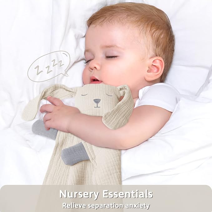 lulumoon Lovey for Babies Muslin: Snuggle Puppy Security Blanket for Self-Soothe - Newborn Gift for Baby Shower