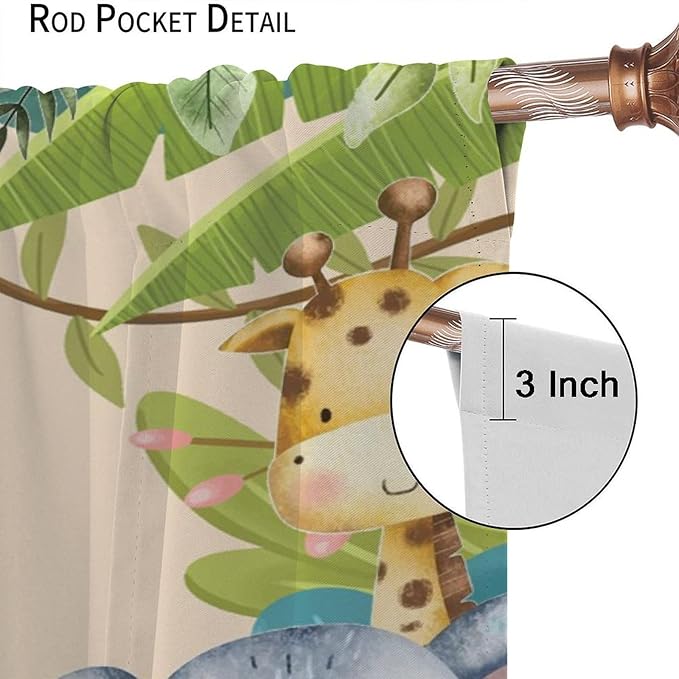 Jungle Animals Curtains Colorful Forest Cartoon Wildlife Lion Giraffe Elephant for Kids Boys Girls Nursery Bedroom Living Room Blackout Rod Pocket Decoration Window Drapes 2 Panels W42xL84in