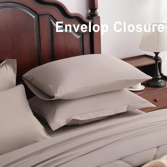 NTBAY Queen Comforter Set with Sheets, 7 Pieces Soft and Breathable Queen Bedding Set, Bed in a Bag, Down Alternative Comforter Set Solid Color All Season, Queen Bedding Set, Taupe