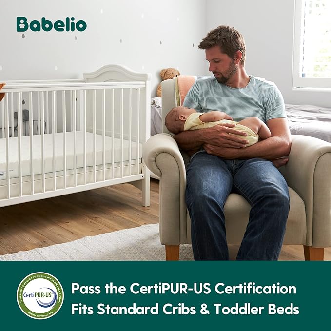 BABELIO Breathable Crib Mattress, Dual-Sided, Memory Foam, Waterproof, Removable and Machine-Washable Cover, for Toddler and Baby 52" x 27.5"