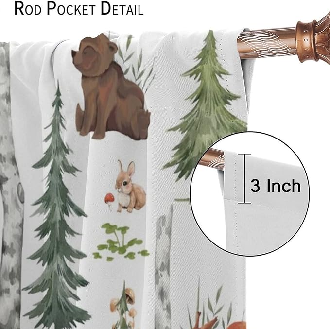Animal Kids Curtains, Woodland Squirrel Rabbit Bear Animal Friends Forest Curtains for Boys and Girls Bedroom Living Room Kitchen 42x45 Inch