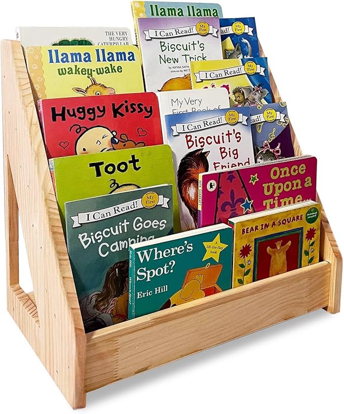 TONGMO 5-Tier Montessori Bookshelf - Front Facing Kids Bookshelf with Back Storage, Perfect for Toddler, Children's Room, and Reading Nook (Natural)