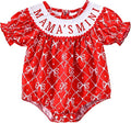 Newborn Baby Girl Romper Mamas Mini Bow Plaid Print Puff Sleeve Smocked Bubble Romper Jumpsuit Bodysuit Clothes