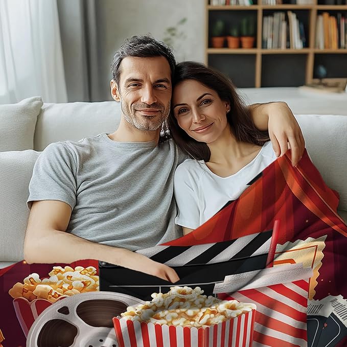 Movie Theme Blanket Gifts for Women Girls, Movie Night Supplies, Movies Theater Gift for Movies Lover Gifts for Christmas, Ideal Theater Decor for Sofa Couch Bed, Theatre Gift Blanket 50"x60"