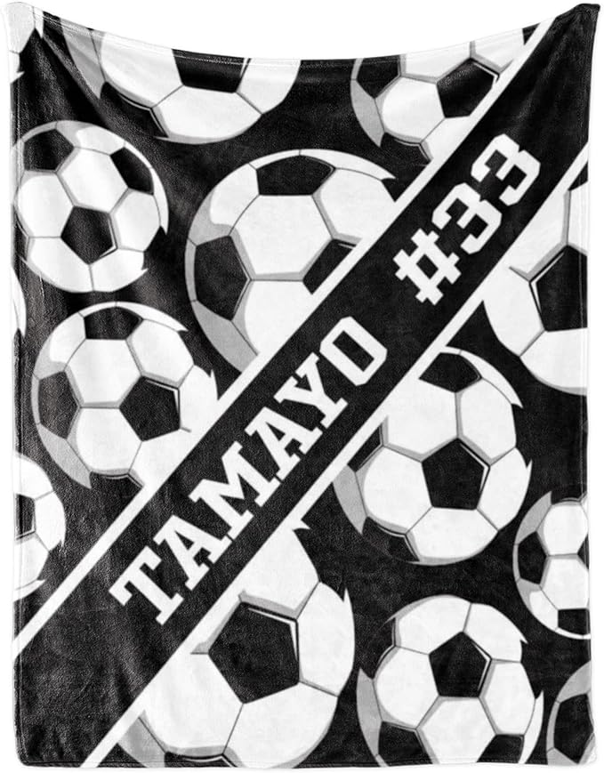 Custom Kids Soft Blanket: Personalized Gift for Soccer Football Basketball Softball Lovers Name and Number - Flannel Toddler Bed Blankets (40X50inch)