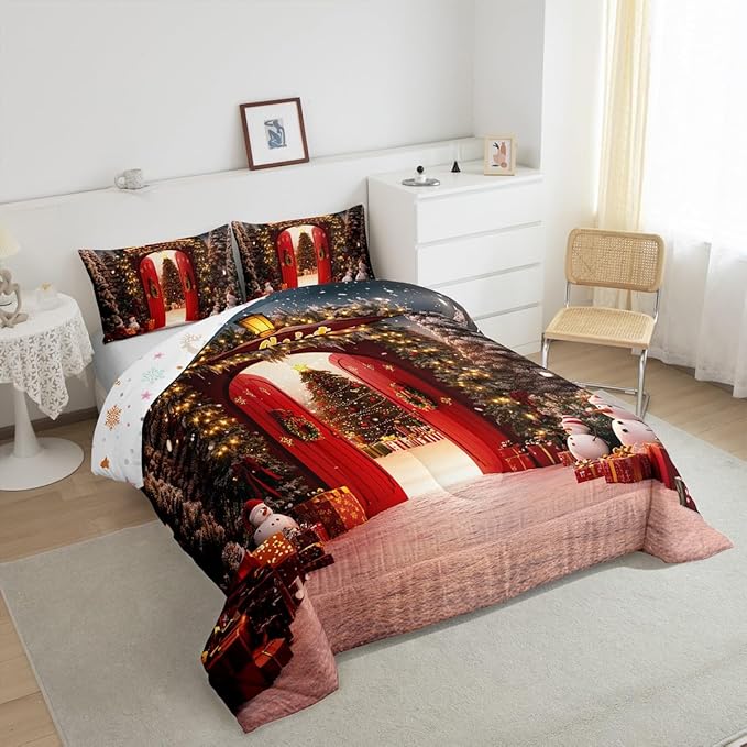 Feelyou Merry Christmas Bedding Set for Kids Boys Girls Full Size Christmas Tree and Snowman Comforter Set Ultra Soft Comforter Snowflake Duvet Quilt Bedroom Decor Decorations Quilt