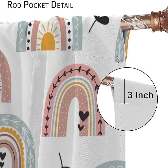 Kids Rainbow Curtains Boho Cartoon Colorful Stars Love Heart Lovely Abstract Art Pattern Print Window Drapes for Girl Bedroom Living Room Kitchen Decor,2 Panel Set,63Wx72H Inch Blackout