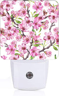 Spring Flowers Blossom Night Light,Plug Into Wall for Boys Girls Bedroom Decorative Square Night Light Lamp 0.5w Sleep Friendly