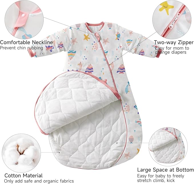 Baby Sleep Sack with Removable Sleeves, Breathable Wearable Blanket for Newborn & Toddler 6-36 Months, Cute Print
