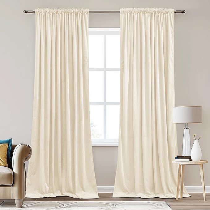 StangH Elegant Ivory White Velvet Curtains Back Tab Privacy Protect Thermal Insulated Drapes for Sliding Door Living Room Wide Backdrops for Party, W62 x L90, 2 Panels