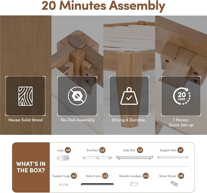 Thor Premium Solid Wood Bed Frame Queen, Platform Bed, Japanese Joinery Bed Frame, Wood Slat Support, No Box Spring Needed, Easy Assembly, Minimalist & Modern Style (Light Brown)