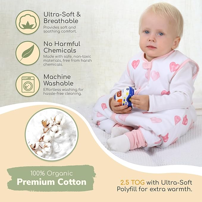 Mama Cheetah Toddler Sleep Sack with Feet 4T - 5T, 2.5 TOG Organic Cotton Baby Sleeping Bag with Legs, Baby Wearable Blankets for Walkers w/ 2-Way Zipper, Sleep Sack for Girls & Boys, Early Walker