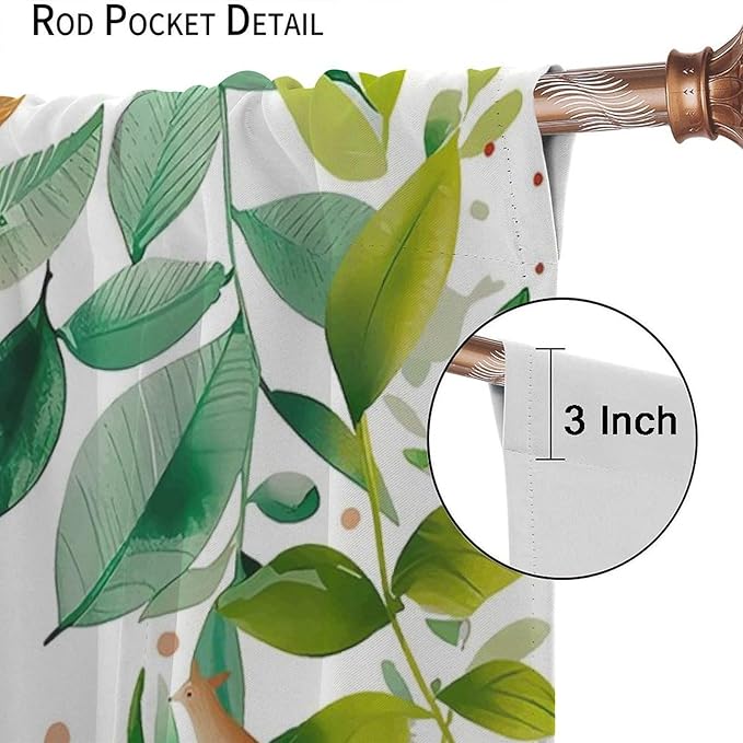 Kids Fox Blackout Curtain Cute Cartoon Fox Window Treatment for Girls Boys Bedroom Wildlife Woodland Animal Botanical Plant Window Drapes for Living Room Teens Nursery W72xL63