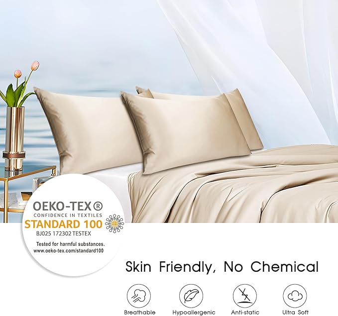 100% Mulberry Silk Zippered Bed Pillowcase for Hair and Skin,Zip Up Real Silk Large Pillow Case,19 Momme Grade 6A,1pc,Champagne,Super King Size 20x36 Inches
