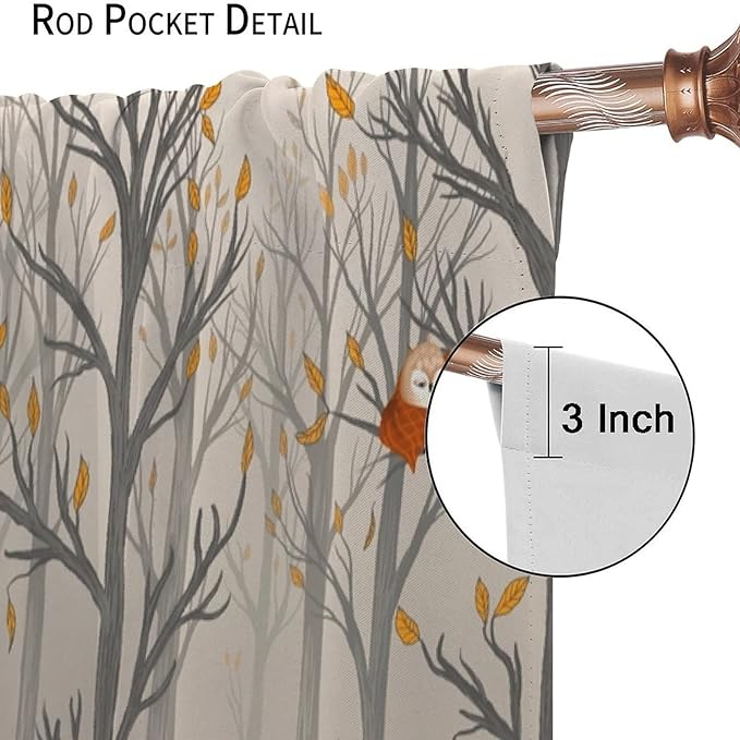 Kids Woodland Animal Window Curtains, Autumn Forest Hedgehog Rabbits Squirrel Fox Birds Blackout Rod Pocket Window Treatments Drapes for Boys Girls Bedroom 72x63in