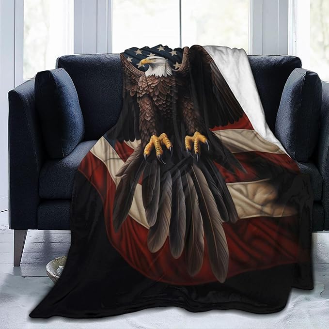 American Eagle Flag Blanket Gifts for Women Men Kids Bald Eagle Flannel Throw Blankets Soft Fuzzy Lightweight for Home Decor Couch Bed Sofa 50x40 Inches