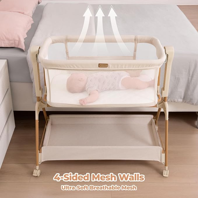 Ezebaby Baby Bassinet Bedside Sleeper: 3-in-1 Rocking Bassinet for Baby - Breathable Full-Mesh Crib with Mattress | 6 Height Adjustable | Portable Crib with Lockable Wheels for Newborns