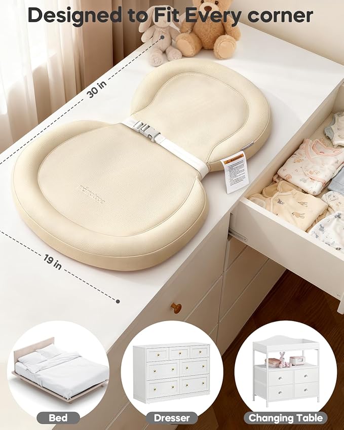 Baby Changing Pad with Waterproof & Wipe-Clean, Non-Slip Foldable PU Diaper Changing Pad, Adjustable Safety Belt, Changing Pad for Dresser, Changing Table,30"X19",Yellow