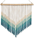 Boho Ombre Wood Bead Wall Hanging, Handmade Unique Giant Art Decor for Bedroom, Nursery, Living Room, or Entryway (V Coastal Blue Gradient, 24 Inches)