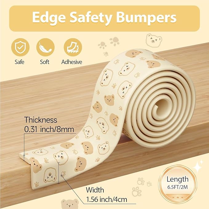 Kids Edge Protectors, Soft Rubber Foam Bumper, 200x4cm, Furniture Edge Covers, Child Safety Corner Guard, Cushioned Strip, for Fireplace Desk, Nursery Bedroom, Playroom