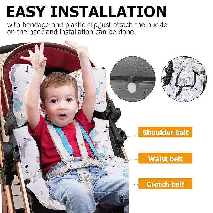 Baby Seat Pad Liner for Stroller–Soft and Breathable，3D Air Mesh Cotton Universal Baby Stroller Cushion (Dinosaur)