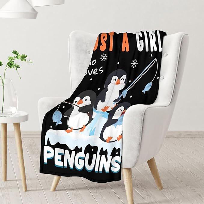 Penguin Gift for Girls - 40" x 50" Inches Cute Penguin Throw Blankets for Kids - Black Warm Cozy Blankets for Sofa, Crib & Bed