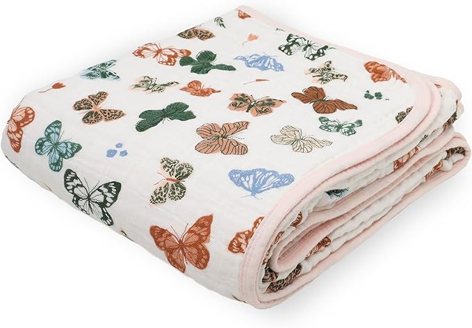 Little Unicorn Original Premium Cotton Quilt | Multi-Layered & Extra-Soft Muslin Fabric |for Babies & Toddlers (Butterflies)