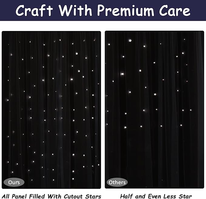 Kinryb Sheer Overlay Curtains for Girls Bedroom, W52xL84 Inches, 2 Panel Navy Blue Star Cutout Curtains with 2 Free Tiebacks
