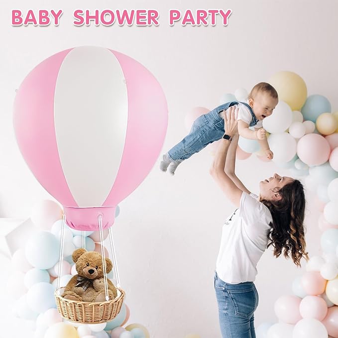 3FT Hot Air Balloon Decorations with Air Pump, Hanging Balloon for Girls Boys Baby, for Birthday Wedding Exhibitions, Pink