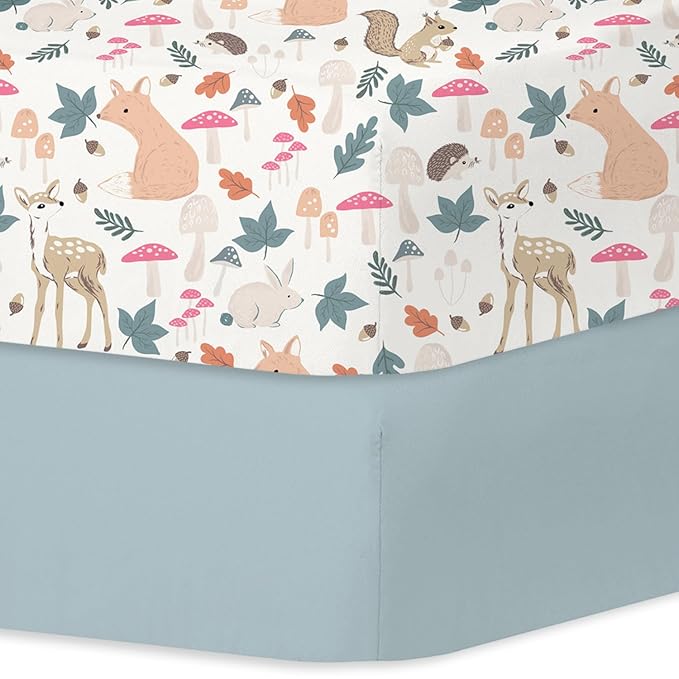 Little Grape Land Crib Sheets for Boys and Girls, Soft Microfiber Fitted Baby Crib Sheet Set for Standard Crib and Toddler Mattress, Snug & Durable (Woodland Animals)