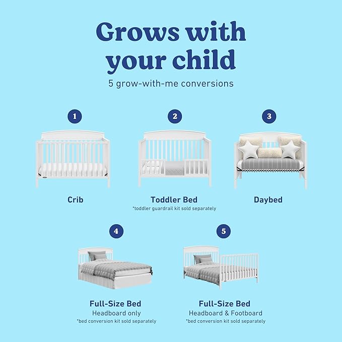 Graco Benton 5-in-1 Convertible Crib (White) – GREENGUARD Gold Certified, Converts from Baby Crib to Toddler Bed, Daybed and Full-Size Bed, Fits Standard Full-Size Crib Mattress