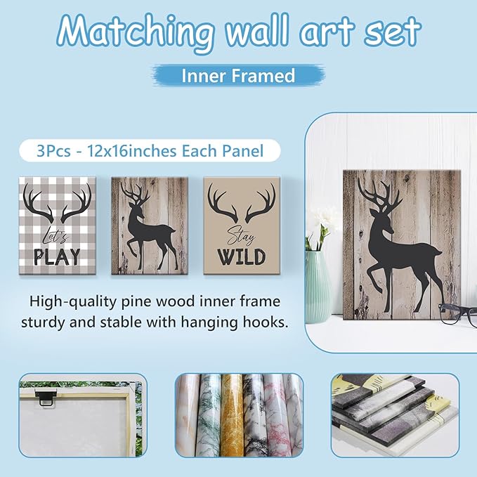 Custom Crib Bedding Set for Boys, 5 Pcs Personalized Woodland Deer Crib Set with Name, Double Layer Nursery Bedding Sets for Infant Toddlers Kids, Baby Blanket, Newborn Infant Customized Gift