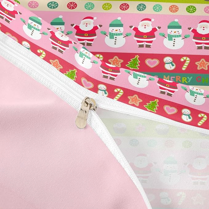 Cartoon Christmas Bedding Set for Kids Boys Girls Santa Claus Snowman Comforter Cover Set Pink Xmas Theme Duvet Cover Bedroom Decor Christmas Tree Bedspread Cover Twin Size Bedding Collection 2Pcs
