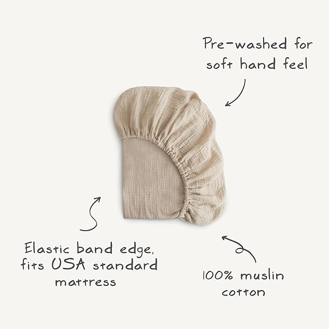 mushie Extra Soft Muslin Fitted Crib Sheet | 192 Thread Count | 28"x 52" (Kites)