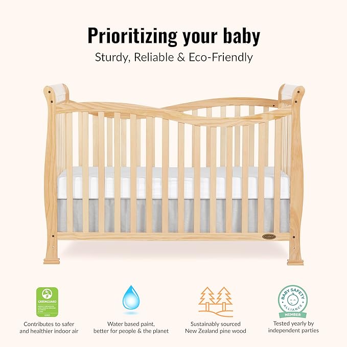 Dream On Me Violet 7-in-1 Convertible Full-Size Baby Crib with Toddler, Day & Full Bed Conversion in Steel Grey, GreenGuard Gold & JPMA, 4 Mattress Heights, Sustainable Pinewood