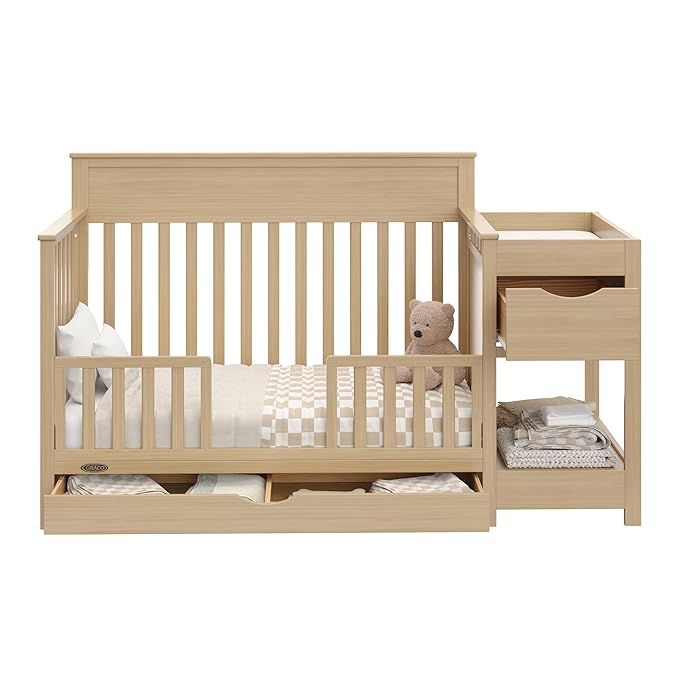 Graco Shiloh 5-in-1 Convertible Crib & Changer with Drawer (Driftwood) – GREENGUARD Gold Certified Baby Crib Crafted from Wood, Converts to Toddler Bed, Daybed, and Full-Size Bed