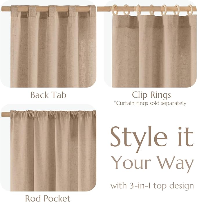 jinchan Linen Blend Curtains 90 inch Length 2 Panels for Bedroom Bathroom, Farmhouse Country Cottage Core Style 38 inch Wide Drapes with Rod Pocket Back Tab(38W x 90L, Taupe)