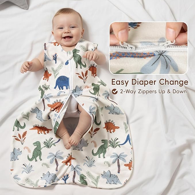 david's kids 3 Pack Warm Micro Fleece Baby Sleep Sack 12-18 Months, Soft Baby Wearable Blankets with 2-Way Zipper, Comfy Winter Sleeping Bags for Toddler Boys Girls Neutral, Large Size, Dinosaur