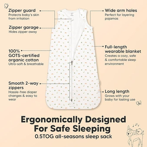 2-Pack Baby Sleep Sacks, Zipper Wearable Blanket - 0.5TOG Organic Cotton, Lightweight,Soft Cozy Toddler Sleeping Sack 6-12 months, Easy to Wear Large Newborn Transition Swaddles Sleepsacks (Roarsome)