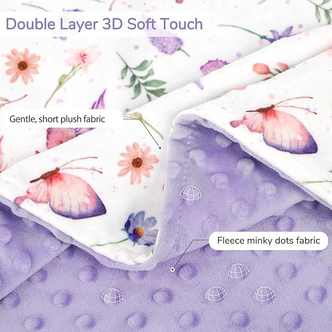 Pea Pod Baby Girls Blanket Soft Butterfly Minky Blanket for Newborn, 30'' x 40'' Double Layer Design, Dotted Backing Warm Baby Quilt Crib Blanket for Nursery/Stroller/Toddler Bed/Baby Car Seat