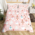 Christmas Kids Bedding Set Cartoon Snowman Bedding Duvet Cover Set for Boys Girls Christmas Tree Decor Comforter Cover Set Pink Dots Xmas Theme Bedspread Cover Bedroom Quilt Cover 3Pcs King Size