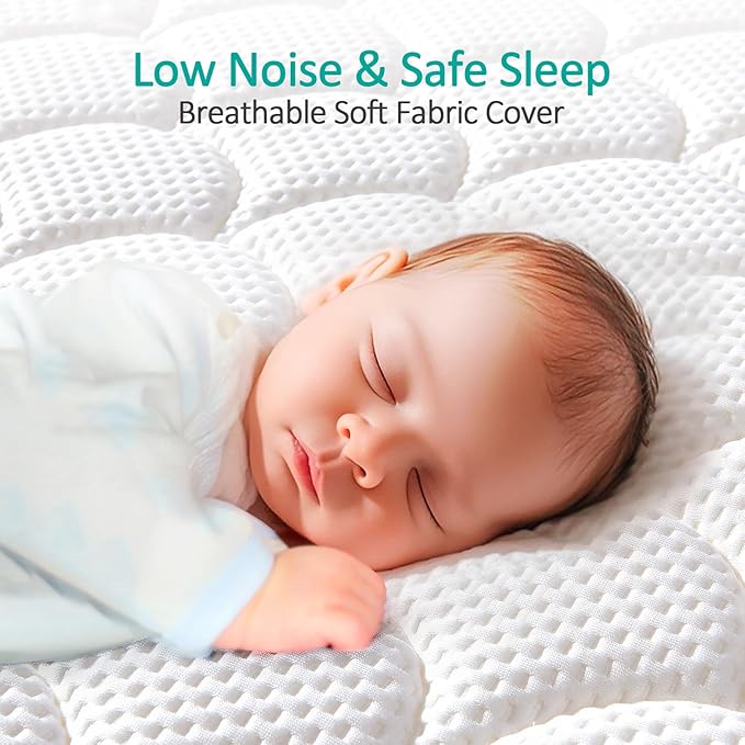Dual-Sided Crib Mattress & Toddler Mattress – 52" x 27.6" x 5",100% Knitted Fabric, Moisture Absorbent & Breathable, Fits Standard Full-Size Cribs & Toddler Beds